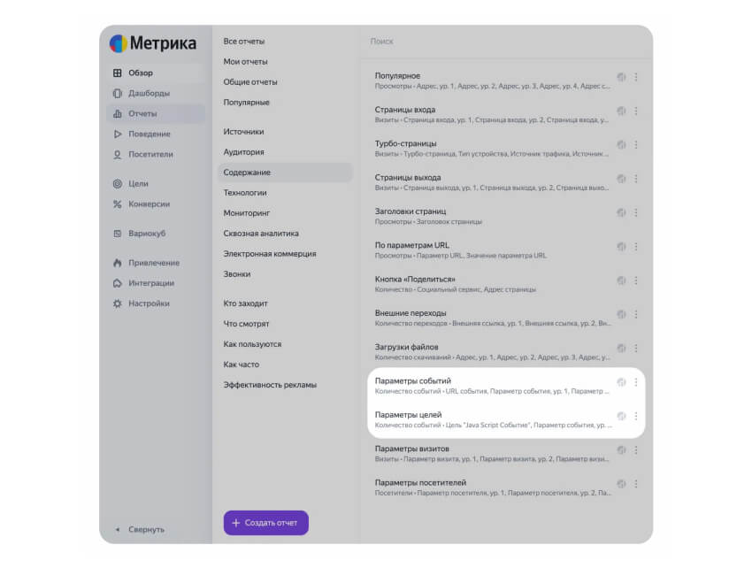 Яндекс Метрика Расширенные отчеты по событиям