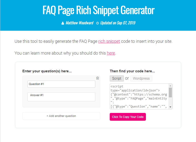 FAQ Page Rich Snippet Generator