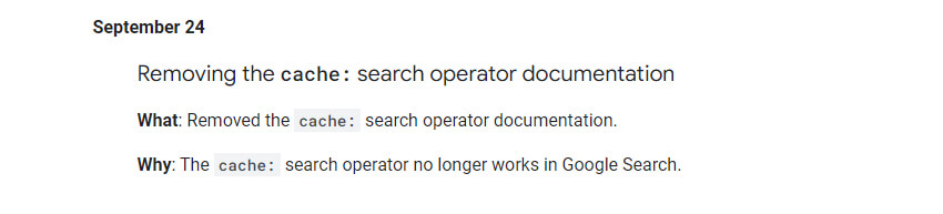 Google прекратил поддержку оператора поиска cache
